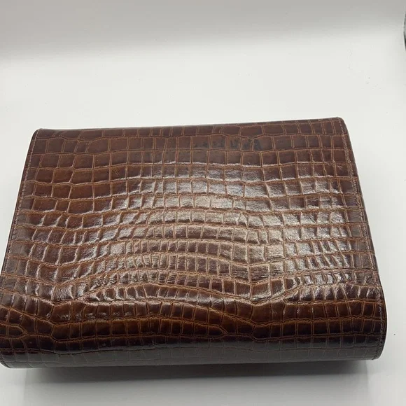 PALIZZIO ACCESSOIRES HANDBAG BROWN BOX CLUTCH WITH STRAP…FAUX REPTILE PRINT - Picture 3 of 5